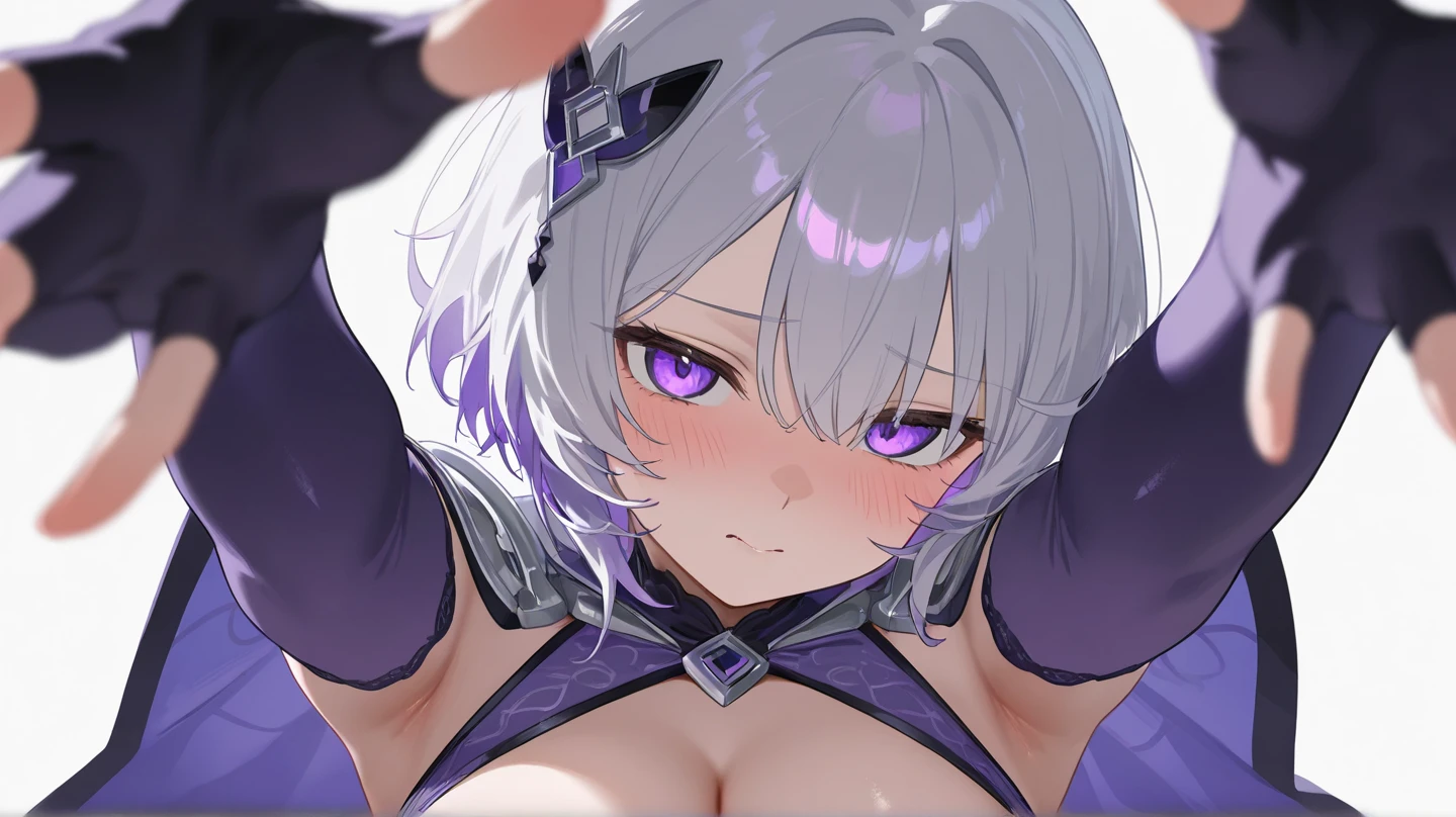 Creamy white hair，Deep purple pupils，Cute and seductive succubus girl