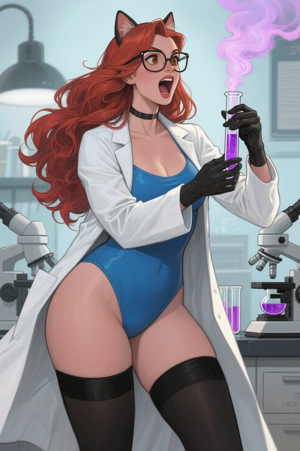 high quality, masterpiece, intricately detailed, detailed face and eyes, detailed lips, 1girl, elf, pointy ears, tomboy, office lady, open shirt, (cowboy shot:1.2), pencil skirt, collared shirt, (from below:1.3), looking at viewer, short hair, tentacles, tentacle sex, angry, glasses, tentacles under clothes, restrained