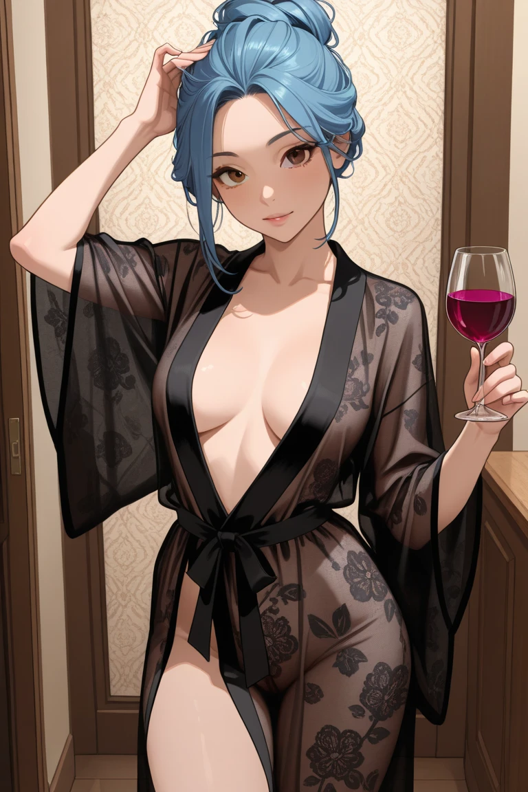 8k, masterpiece, best quality, highly detailed, 1 girl, tiefling, warlock, multicolored hair, very short straight hair green highlight hair on white hair, strippled hair, wearing glasses, round glasses, earrings, red eyeshadow, long eyelashes,navel piercing, blushed cheek, necklace, collarbone, mole, glamorous, purple and teal clothing, villainy, smirk, seductive face, halfbody view, rings, looking at viewer, demon horns, solo, antique dress, ballroom, palace, blue pale moon, sitting,