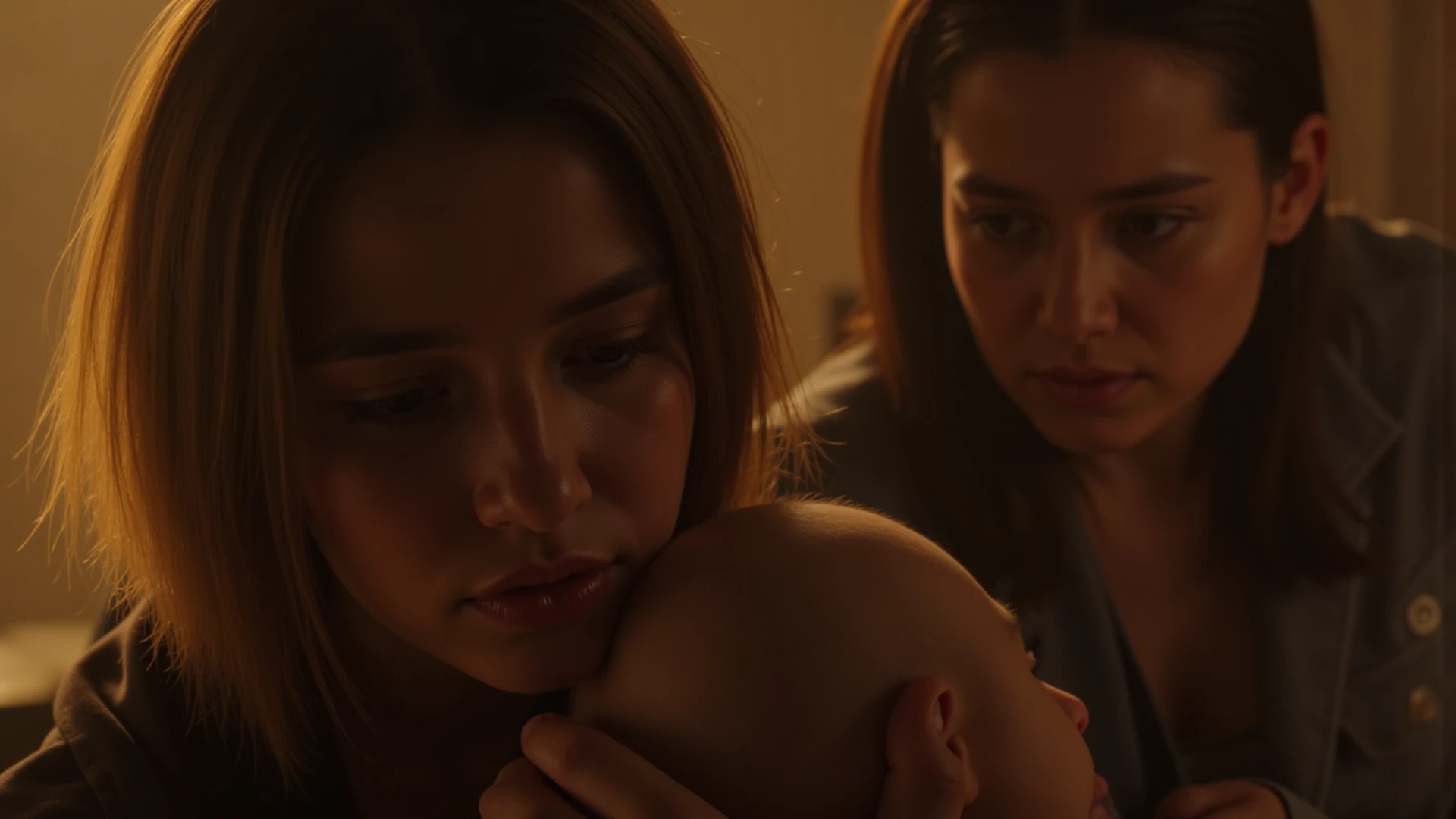 Create a highly realistic scene set in Italy, in a cozy bedroom on a warm summer night, with two 13-year-old Italian teenagers and an 8-year-old Italian girl, all getting ready for bed.

 The two teenage girls and their little sister are wearing short, minimal pajamas, suitable for the hot season. The pajamas are made of light and breathable fabric, consisting of a tank top and shorts. All three have shiny skin, slightly damp with sweat due to the heat.
 One of the girls, with shoulder-length brown hair, is sitting on the edge of the bed fanning herself with a magazine. She's wearing a light tank top and matching shorts, her face showing a mixture of tiredness and heat-induced discomfort.
 The other girl, with wavy brown hair, is standing by the open window, trying to catch a breeze. She is wearing brightly colored pajamas and seems relieved when the occasional gust of wind moves the sheer curtains.
 The , with short brown hair, is lying on the bed, dressed in a simple sleeveless top and shorts. She has her arm on her forehead and her expression shows how she is trying to calm down.

The bedroom is furnished in a simple and cozy style with soft, soft lighting to create a peaceful atmosphere. The walls are adorned with a few posters and a ceiling fan spins slowly overhead, providing minimal relief from the heat. The floor has a soft carpet and there is a small bedside table with a lamp and some books.

This scene captures the feeling of a sweltering summer night, with the three little cousins ​​trying to find comfort in the heat as they prepare for bed. The trio's detailed expressions and interactions create a realistic and engaging image, highlighting the challenges of a hot night and the camaraderie of shared discomfort