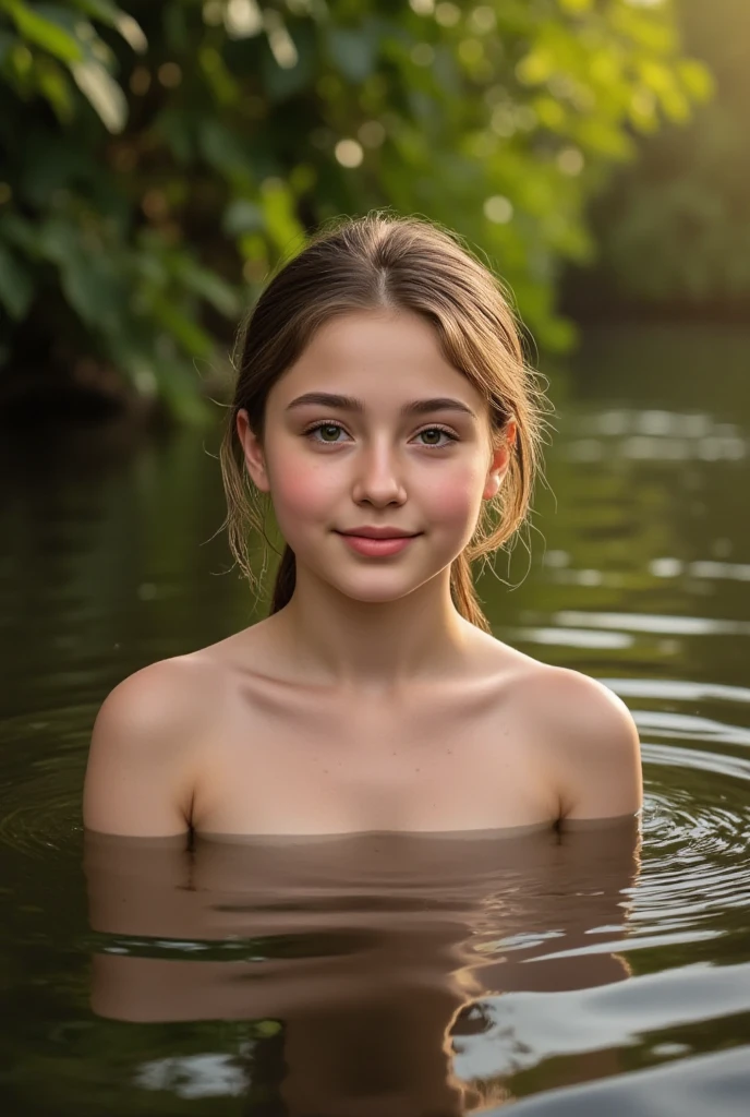 Best Quality, masterpiece, super high resolution, A supermodel immersed in hot springs in Iceland., outdoor hot springs, stone hot springs, surrounded by moss and trees, super beautiful face, pure body, clear pores visible, (smile:0.8), using division (lace headband:1.2), (Realism:1.5), Photo original, soaked body, covered in sweat, bare shoulders, In the dark, deep shadows, low-key, cold light