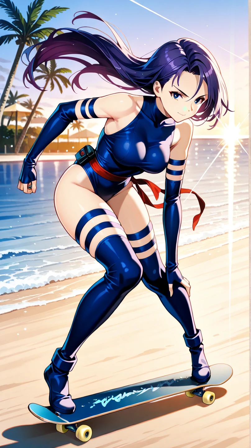 takahara ayumi, short hair, large breasts, wide hips, smile, wetsuit, goggles, beach, <lora:Takahara Ayumi V2:0.6>