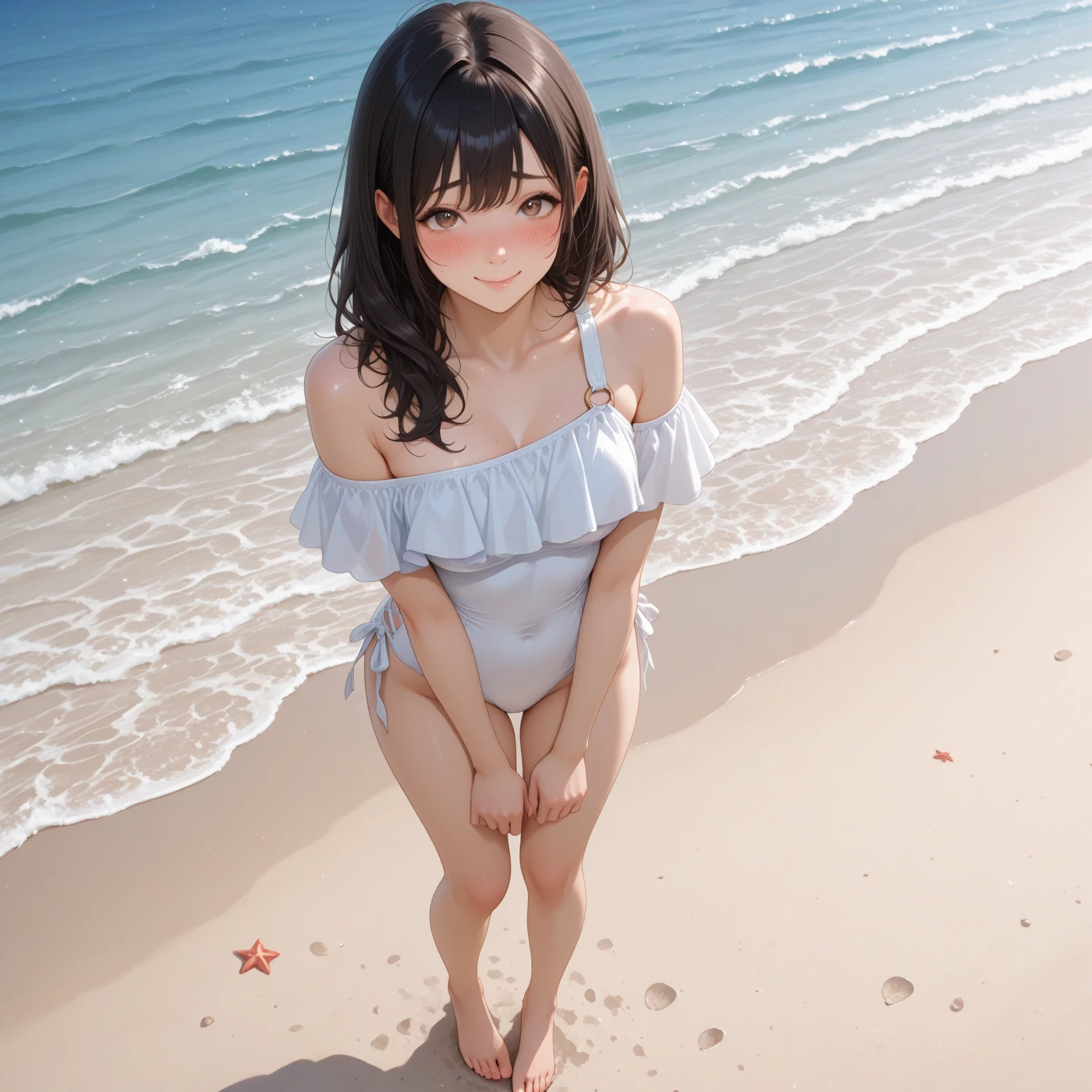 ((masterpiece)),((highest quality)),((High resolution)),((Anatomical)),((Realistic)),((Detailed Description)),((Perfect lighting)),((8K)),((cute)),((((Beach)))),(((One little girl))),(((Lori))),(((neutral))),((8-year-old)),((Beautiful eyes)),((Baby Face)),((low length)),((Petite)),((slender)),((Tank top)),((hot pants)),((A big smile)),(((Deep tan))),((Full body view)),((Looking up at the camera)),