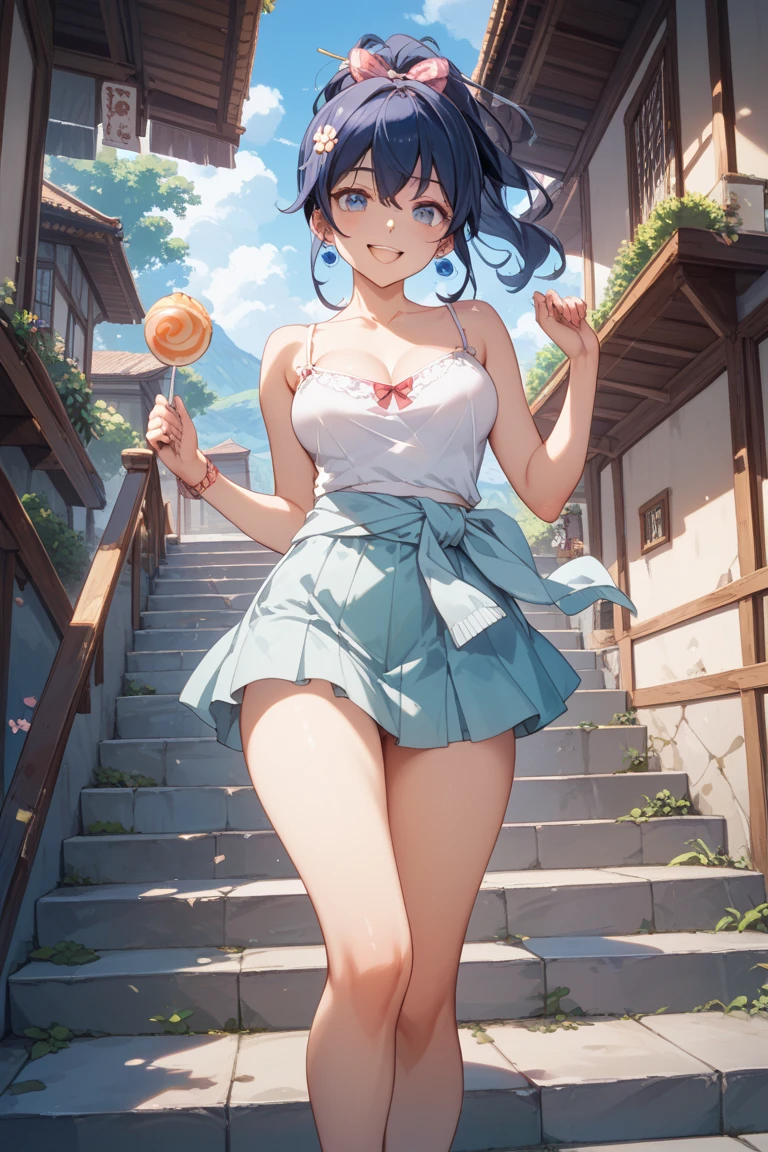 ((Full body):1.5), 1woman, wearing {((Saidor Moon costume, white with blue parts, red short skirt, extremely tight body):1.2)}, has {extremely gigantic breasts}, {she has purple hair, short, mohawk, blue eyes}, she is looking at the viewer, {look of pure pleasure, fawn expression of pure pleasure, {she is leaning against a pole, posing erotic to the viewer}, {Background: very fancy yacht full of people}, 16k, high quality, high detail, UHD,EnvyMix