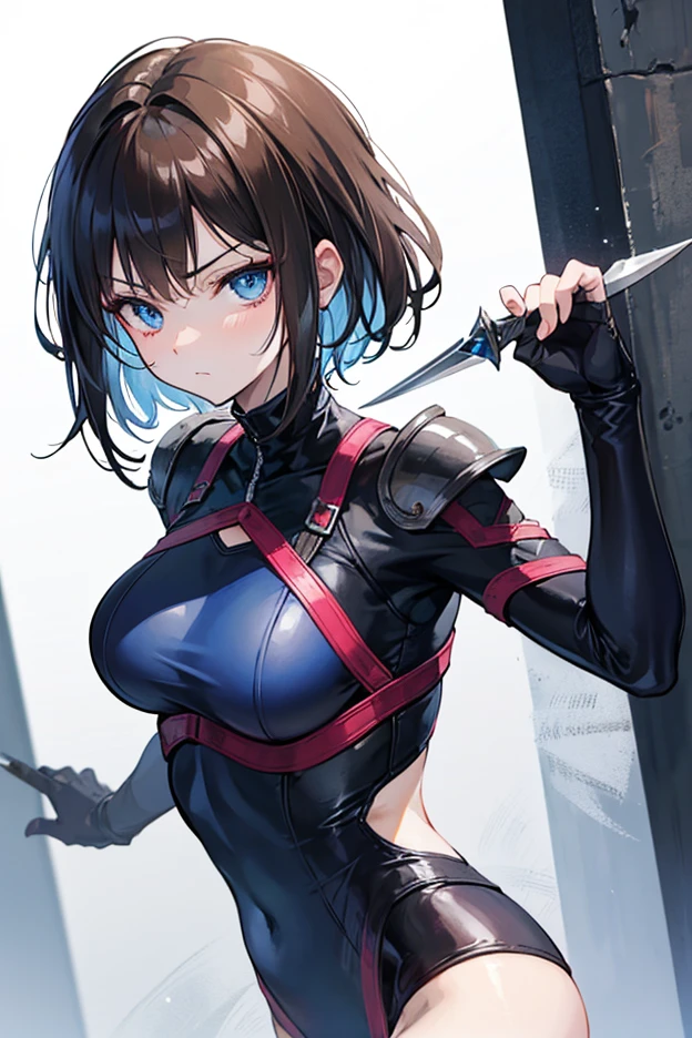 masterpiece,highest quality,(Super detailed),masterpiece,Depth of written border,Perfect Sentence, Detailed CG,Very detailed,(Highly detailed eyes,Very cute face,Highly detailed face:1.3),Beautiful Anime Girls,(Solo Girl:1.5),(Super huge boobs),break,(Glare),Open your mouth,View Viewer,makoto nijima, blunt bangs, braid, brown hair, crown braid, (red eyes:1.3), short hair,biker clothes, bodysuit, gloves, knee boots, scarf, shoulder spikes, spikes, Fighting Pose,Dynamic Angle,Collapsed Ruins,Messy rubble,Moonlight shining