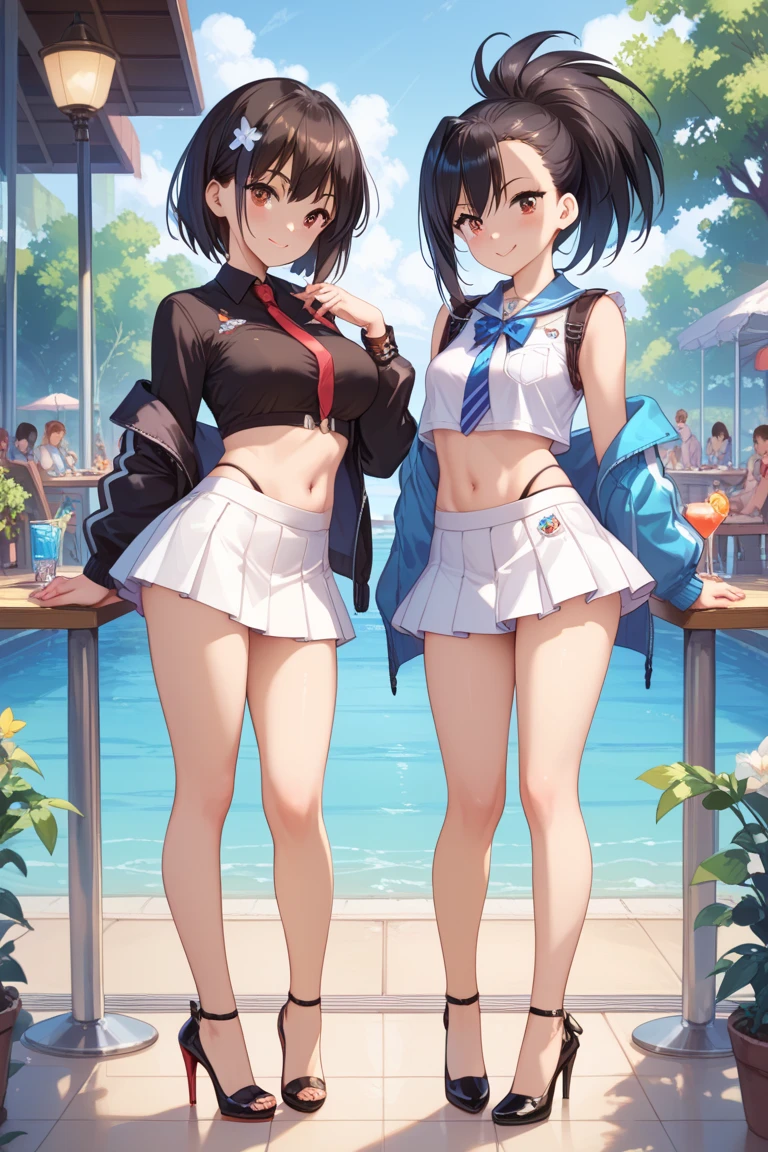 kancolle,1young_teen_girls、loli、brown_hair、short_ponytail, long_bangs、blue_midriff_baring_sailor_uniform、mini_skirt、short_sleeve、thighthighs、big_tits, sleepy, Sorrisos、open_mouth、dynamic_pose, childlike_posing ,harbor,dock_background、spread_legs、happiness、NSFW、short_gloves, (wet:1.4),transparent,covered_nipples, covered_crotch, under_tits, sweat, bare_thighs, large_ass, covered_anal, back_view,torn_clothes