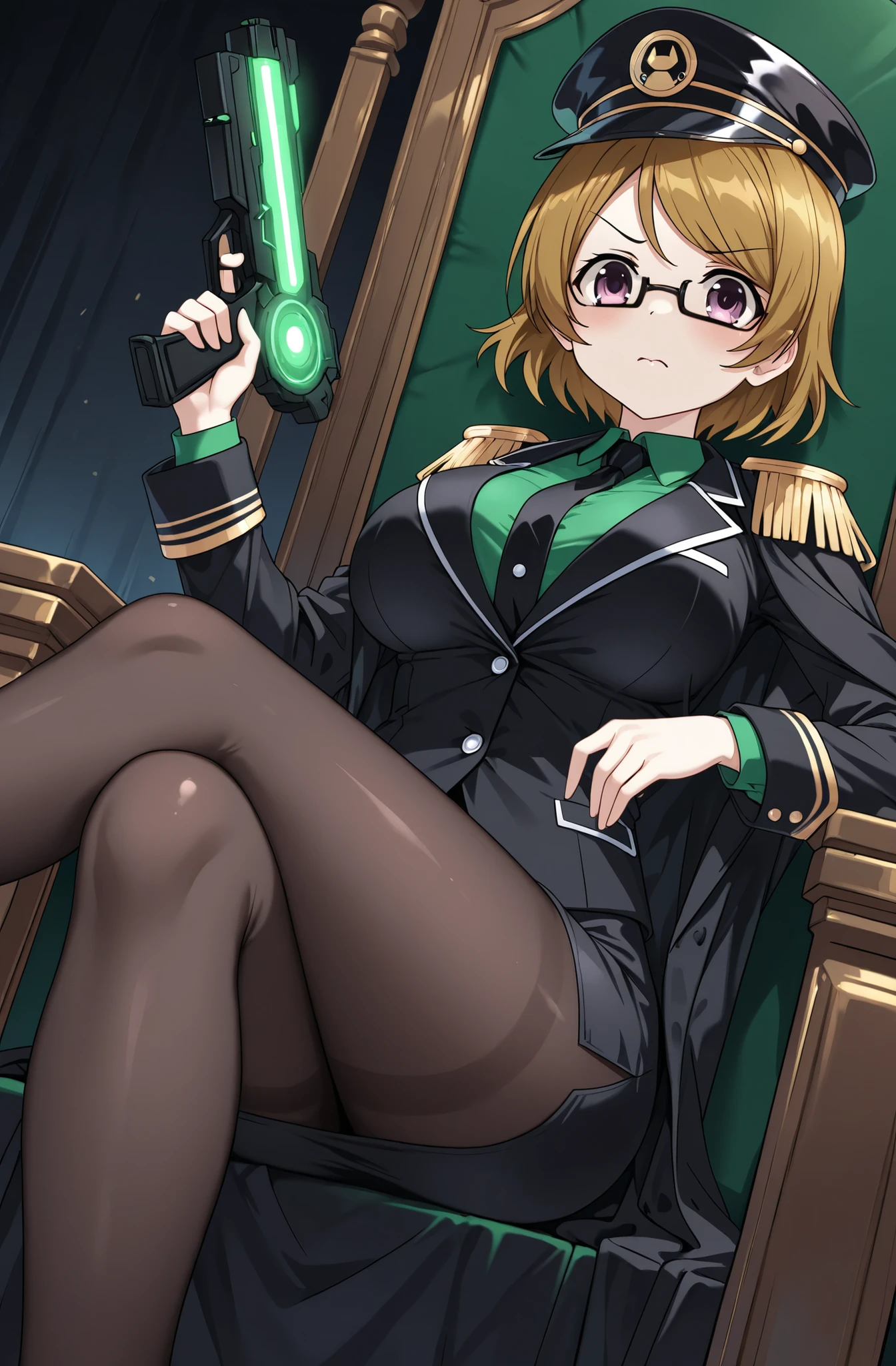 8K、masterpiece、Japanese、Woman wearing glasses、anise、from the front、smile、Childish、Big Breasts、Transparent school swimsuit、night、Bedroom、Spread your legs and show、Pee is yellow