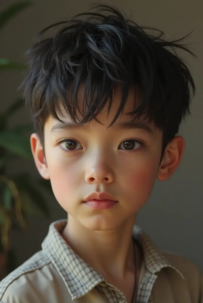 Handsome little boy with a childish and delicate face
