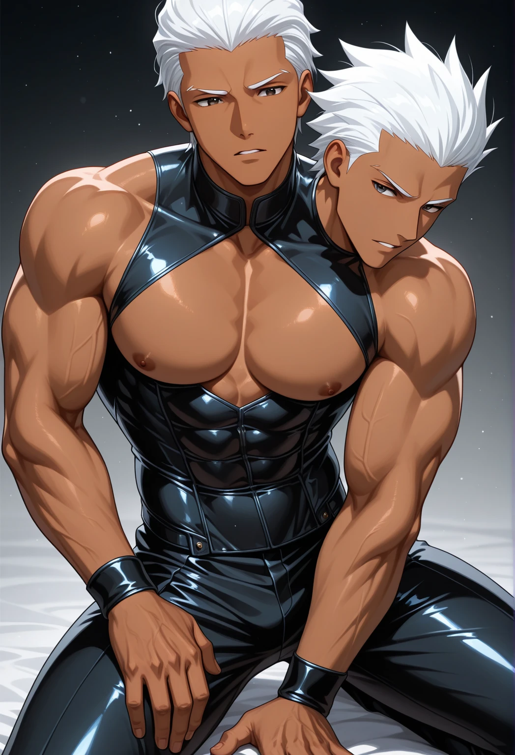 《the original god》Arataki Kazuto , male people， chest muscle， Sexy , Venom symbiote for your body, Black mucus of the body , into venom, venomize，Black bodysuit，（Cloak），Red cape，Abs，（Adult male）（（Venom possession，venom symbiote）），over-Tortoise Man，Battle damage，((Masterpiece)), ((Best quality)), Ultra detailed,((illustration)), Dynamic Angle, Detailed light, (Delicate eyes), Floating, 1boy, Male focus, Head, Clothing, Yellow eyes, necklace, tattoo, (Forehead:0.8), (ahoge:0.8), jewelry, brunette color hair,apathy，Ray， chest muscle， Sexy , Venom symbiote for your body, Black mucus of the body , （into venom）, Venom，frontage，Bust photo，White tight-fitting top，spiderman outfit，style of anime4 K， 4K anime wallpaper， Badass anime 8 K， 4 k comic wallpaper， young anime man， Anime boys， Anime wallpapers 4 k， Anime wallpaper 4K， High quality anime art style， Anime moe art style， Anime art wallpaper 8 K， Anime art wallpaper 4 K， RGB lighting，