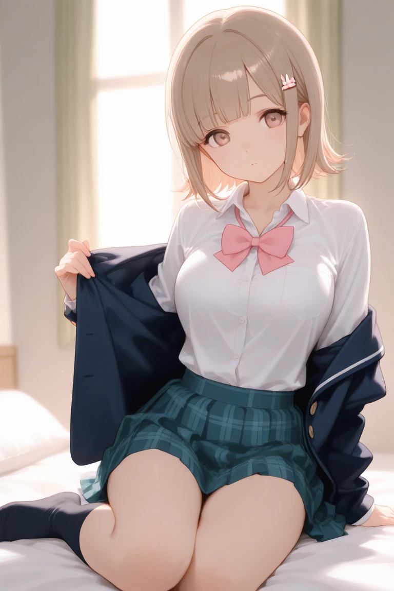 Close-up、(((blonde hair)))、(((vaginal sex))),((having sex)),((sexual position missionary))),wavy short hair、cute、summer:1.3、shirt:1.3、、skirt(((Highest image quality、High resolution、masterpiece、one woman)))、((((embarrassing:1.3、)))、(((cute)))、Super delicate and cute girl with black hair、soio、a high school student、16 years、8K Ultra High Definition、Delicate texture、short wavy Hair、flat chest、 ((Plaid mini skirt)))、(((Wear a cardigan over a collared shirt)))、(((navy colored high socks))),,))),,Plain clothe、Smiling,spreading her legs,exposed panties,nsfw,middle breast,living room,lying down  on the sofa,spreading legs open wide with knees bent,creating the shape of the letter M,(((detailed race white panties))),showing armpit,having sex,,penis insert,splash semen,