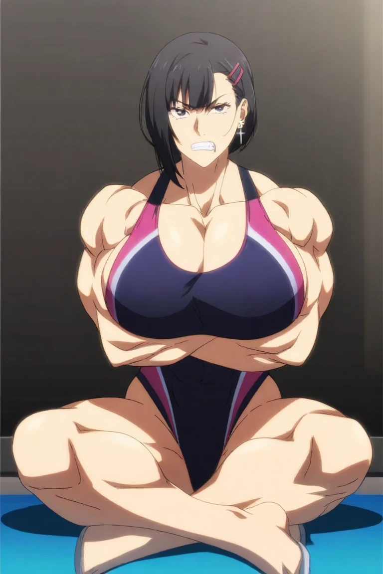 masterpiece, absurdres,hinata\(boruto\), 1girl,mature female, solo, (purple hoodie bikini) outdoors, smile, looking at viewer, cowboy shot,sitting, trending on pixiv, kind smile, best quality, anime style: 1.9, short hair, ((navel, belly button), slender body, slender belly, bracelet, blue hair, open mouth, big eyes), smile, beach, wind, floating hair, detailed arms, off-shoulders, broad shoulders, (((both) hands spreading to both sides)), fancy couch, relaxing, laying, talking, looking at the viewer))), (((flexing))), (((ultra detailed arms)))). (((curvy: 1.2))),muscular,female,bodybuilder,strong,toned physique,ripped muscles,lean body,fitness enthusiast,empowered,confident,posing on the stage,determined expression,fierce competition,bulging biceps,sweat dripping,veins popping,athletic physique,intense workout sessions,strong legs,bulky shoulders,disciplined lifestyle,dedicated training regimen,fitness inspiration,endurance,unstoppable force,barbell,weights,exercise equipment,stamina,perseverance,sculpted arms,powerful presence,fitness model,athleticism,competition preparation,high-intensity training,competition stage,striking physique,mental fortitude,motivation,hard work,persistence,inspiring,admired by others