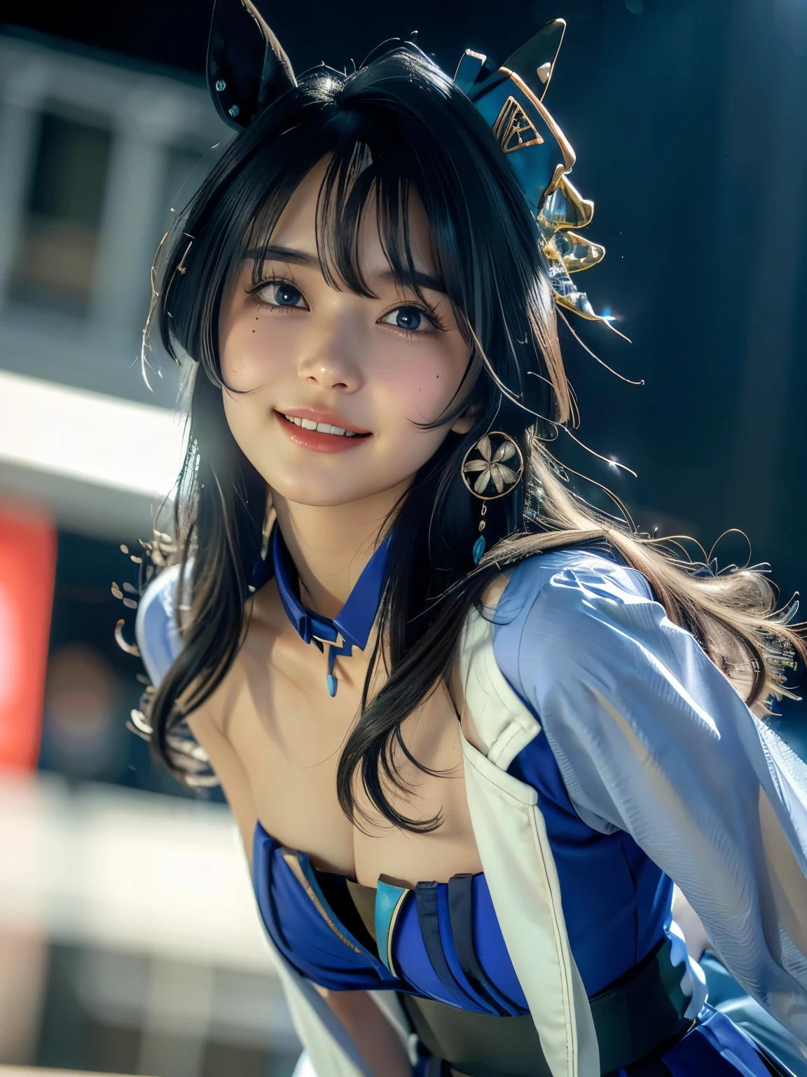 （8k、Raw photography、Highest quality、masterpiece：1.2),(Black Hair、Dark Eyes:1.9),(:1.6)、View your audience,Viewed from the front,White skin,(:1.4)、(Tight waist:1.6)、(Clothes that accentuate the shape of the breasts:1.4)、(Big Breasts :1.6)、Slim figure、Ultra-high resolution,beautiful,beautiful fece,(One person、No background:1.9),whole bodyボディー,Japanese women,（reality的：1.37）、Photon Mapping,reality、(Baby-faced and cute: 1.4)、(Cute Smile: 1.8)、(Round face: 1.8)、Radio City、Physically Based Rendering、Depth of field rally background、photograph, (:1.8),（:1.6）,whole body、Great quality