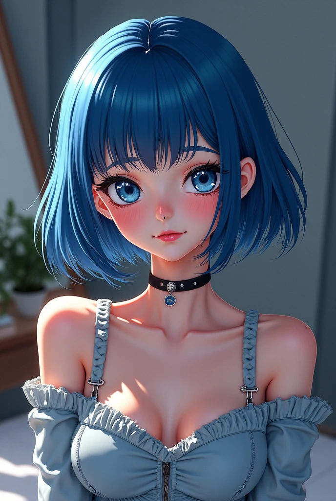 Light Bluehead, girl, portrait,green eyes,hd ,big breast, revealing dress