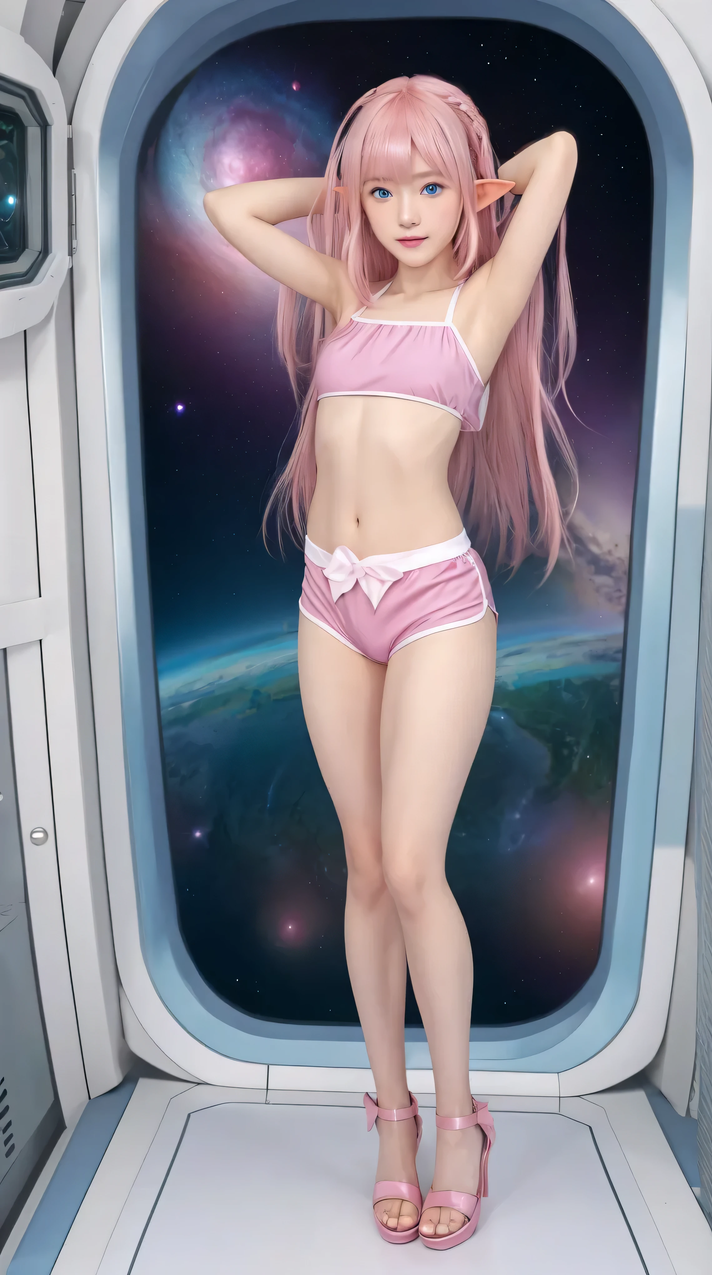 Изысканная skinny стройная девушка 16 лет (with a perfect, very beautiful face and almond-shaped eyes) (with a southern skin tone and soft lips) (costs (at the control panel)) with tender (small) ((((naked)) breasts) (with the little ones (tender pink bare nipples))) ((in a long light skirt on a naked body)) ((costs)) ((barefoot)) ((in a spaceship cabin)) ((on another planet)) ((with electronic bracelets on the arm and ankle)) (with musical instruments) ((с naked small breasts и стройной талией)); (cozy spaceship cabin); (old instruments and equipment), (((telescope и оборудование обсерватории))), ((Looks at (telescope))); ((precious jewelry on the chest and wrists and ankles)); ((dawn morning summer gentle golden light)), ((pastel soft warm shades)); (warm (summer) early morning), ((dawn soft warm light)); (draw ((in watercolor style))); ((very beautiful exquisite face)); (high image quality, high detail); ((big alien eyes), skinny); ((delicate mint and blue shades)), (sfumato)