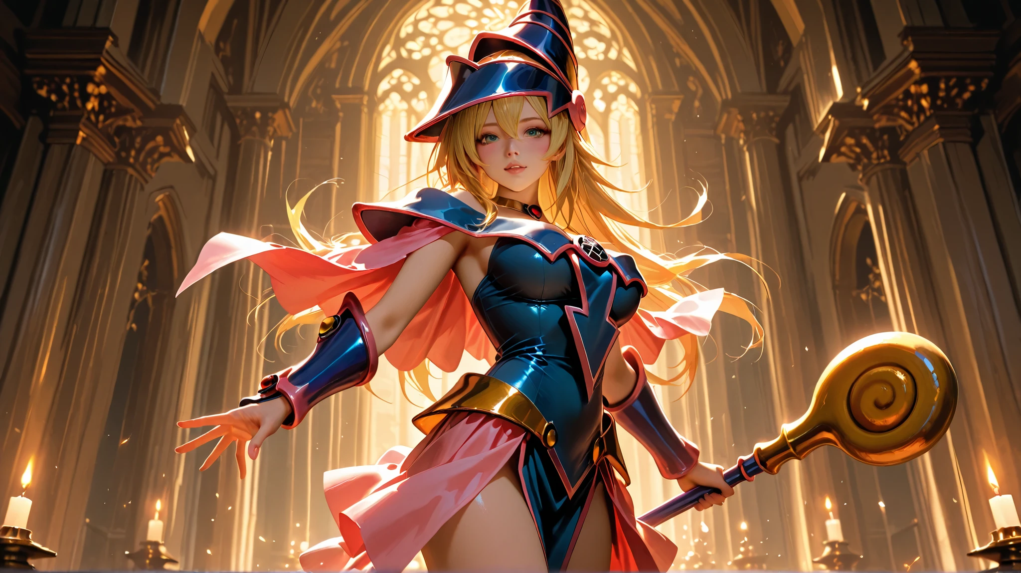  black magician girl、 sexy、 more details、 realistic 、 Top Masterpieces、 Fantasy Backgrounds、 right after the battle starts