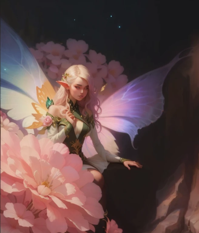 Pink Dragon,Gray reptilian face, Exhale a pale flame from the mouth,(Wearing flower fairy wings:1.8) sharp toenails,fullmoon,intergalactic