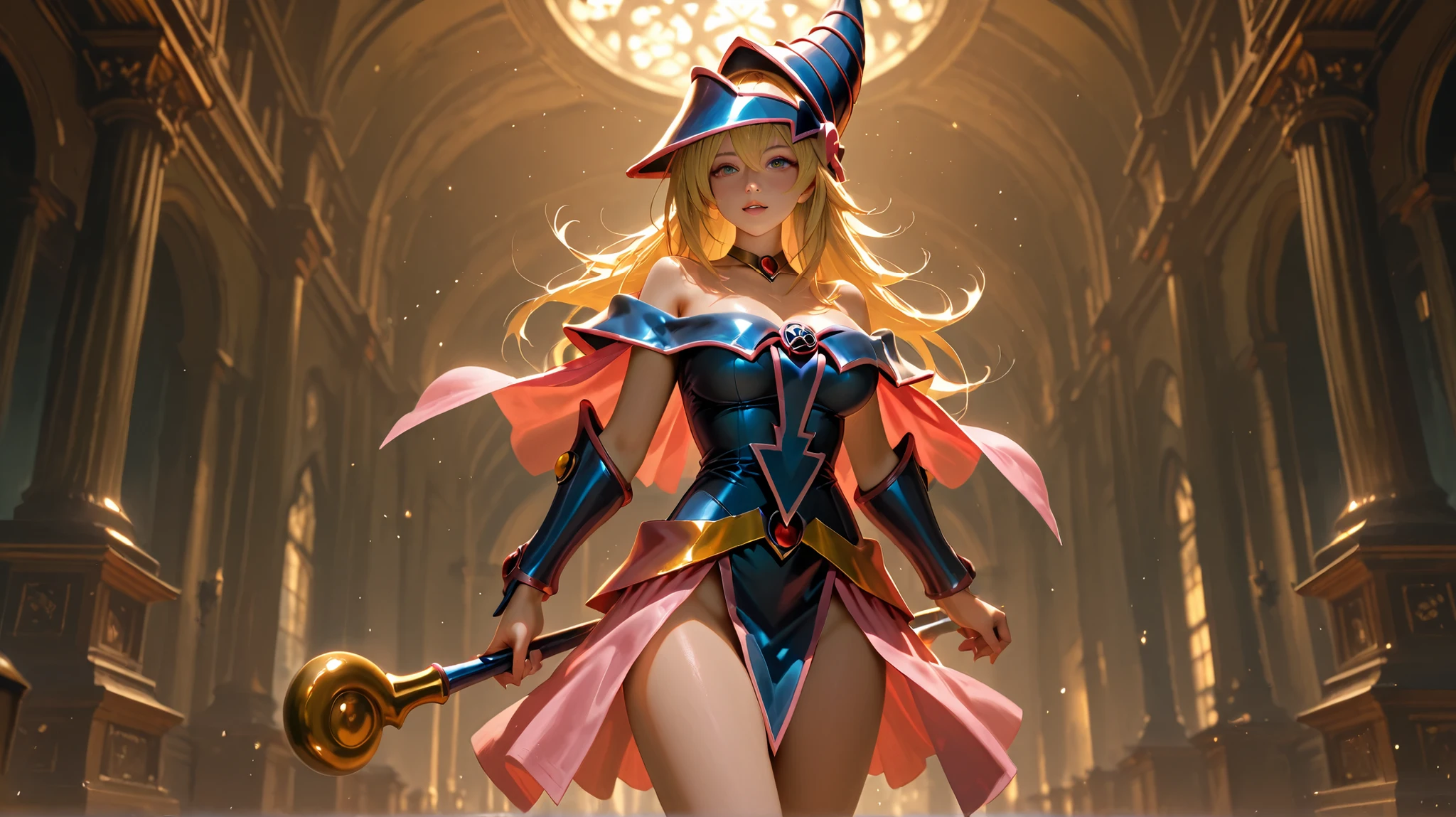 black magician girl、 sexy、 more details、 realistic 、 Top Masterpieces、 Fantasy Backgrounds、 right after the battle starts