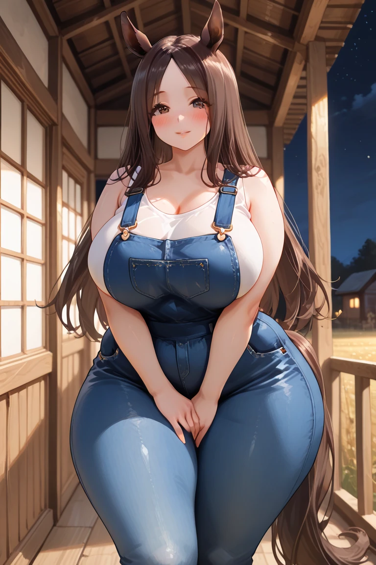 best quality, masterpiece, detailed, realistic, RAW photo, a woman, full body, town, suburbs, night, full moon, arched back, very long hair, yellow eyes, pale skin, __single_colors__ polo shirt, __single_colors__ long skirt, (jewelry), headphones around neck,, giggling