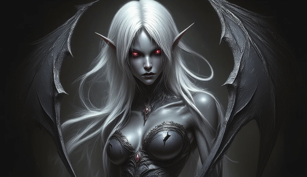a demon with horns and white hair is posing for a picture, succubus, red demonic skin, Nectrotic skin, Red skin, female demon, hyperdetailed fantasy character, dark demon succubus, portrait of an demon queen, demon princess, of an elden ring demon, demon character with smirk, demon, demon queen, complex fantasy character, portrait of demon royalty