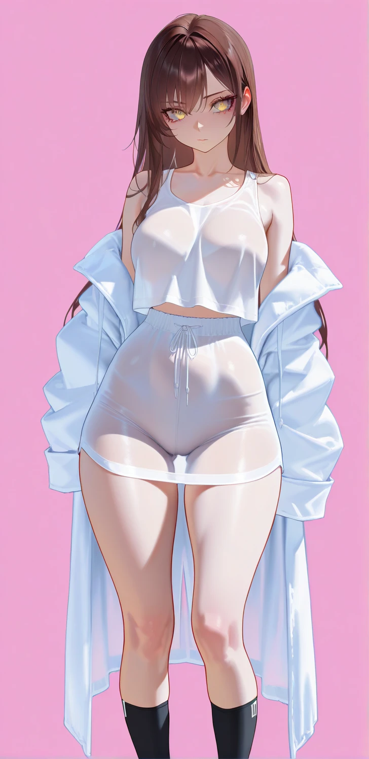 ,child,cute,pink hair,thick thigh ,mini camisole, thick thighs,flat chest,pink mini camisole,crop top,raiden, loli,,flat chest,fullbody,perfect thighs,standing, thick thighs, blushing,loli,, standing straight, head to toe capture on the frame,,, toes,bare feet,, ,white background, cute,open abdomen,perfect body ratio, body ratio, white background, front facing, looking at viewer, ,, baby girl