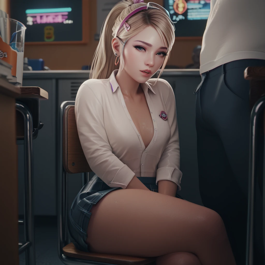 (masterpiece), best quality, (((old businessman holds nude naked teen girl))) who has annoyed face and blue eye and (large breast) and nipple and vagina and short blond braid and red lipstick and earring and headband and wristwatch and necklace, classroom setting, businessman in background, businessman in background, businessman in background, businessman in background,