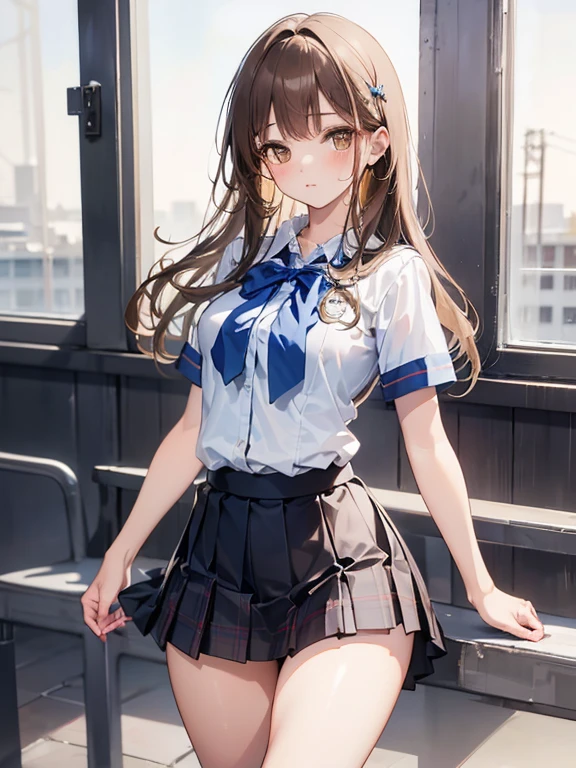 very cute and beautiful girl,(Very detailed美しい顔), (smile),blush,Black Hair,Seraphim,(Pleated navy blue mini skirt),Are standing,(From below),(Lacy white panties), Wooden classroom,window,Distant Tree々and the city, (Highest quality,masterpiece:1.0),Absurd,High resolution,Super detailed,Very detailed,32k,8K resolution, Intricate details,Movie Scenes,Detailed Background,alone,Dynamic Angle,