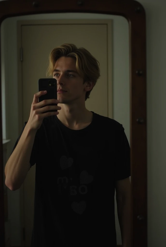 Teenager White man Photo with cell phone in the mirror Without showing the face Photo for fake profile