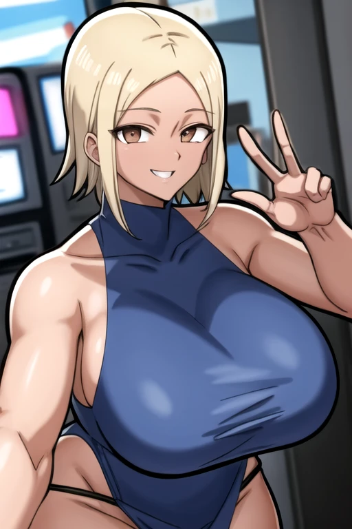 big breast (tanned) girl, Ultra-HD, Super-Resolution, erotic poses, 1girl, (bashful), sweaty, steamy, skimpy outfit, uwu, (purple eyes), ((short fluffy white hair)), (seductively looking at viewer in a tempting and attractive manner),