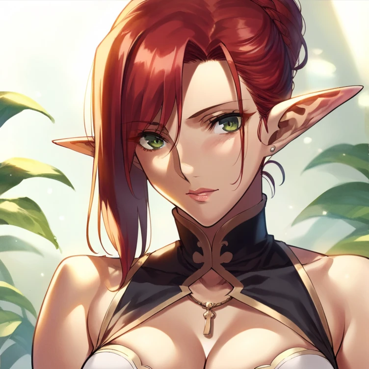 (, eden_sher, gorgeous woman,, red hair, short hair, twin_low_braids), dark skin, ((yellow eyes)), elf ears , seductive, smirking, (medium breasts, perfect breasts), narrow waist, strong shoulders, , BREAK, nude , portrait, upper body, bust, 1 woman, (best quality,4k,8k,highres,masterpiece:1.2),ultra-detailed,(realistic,photorealistic,photo-realistic:1.37), HDR, vivid colors, studio lighting, sharp focus, fantasy background, castle hall