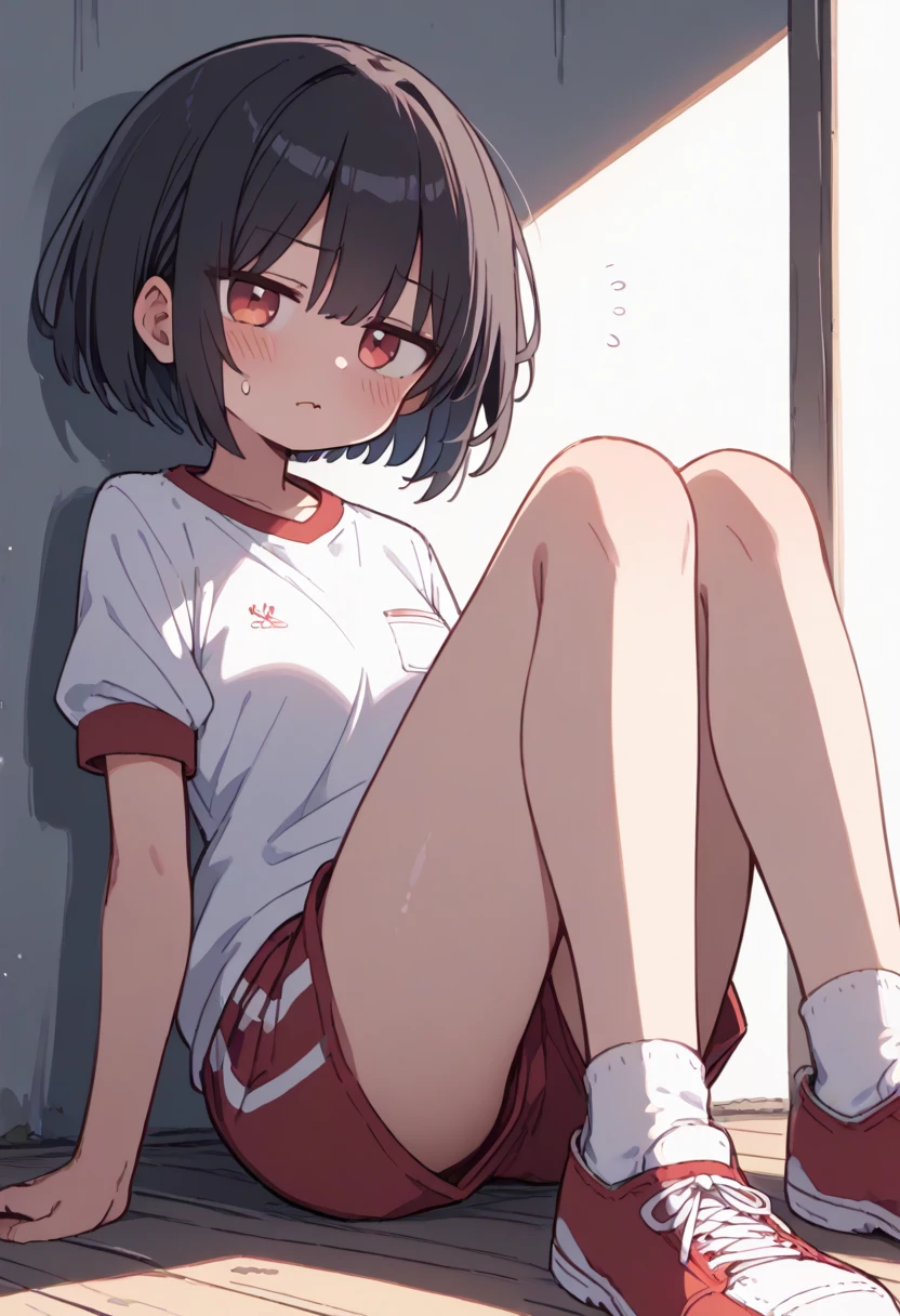 anime girl in short t shit and panties sitting sketch simple detailed high quality detailed panties full body