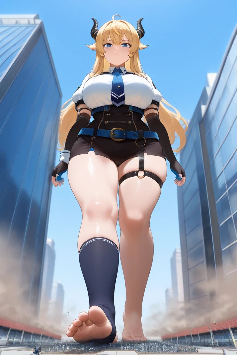 GTS, giantess, curvy, busty, smirk, evil, thick thighs, walking, stepping down