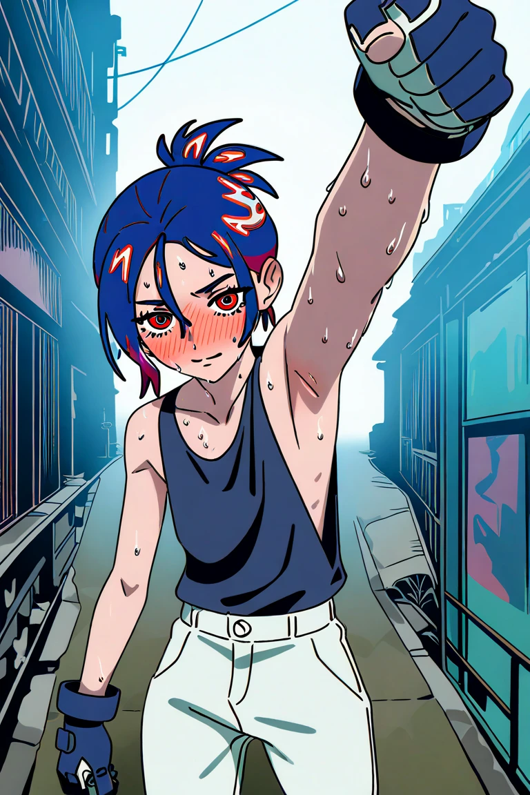 (by hata) anime flat color,
1girl sad cry upper body, torn clothes graffiti brick wall best quality, masterpiece,