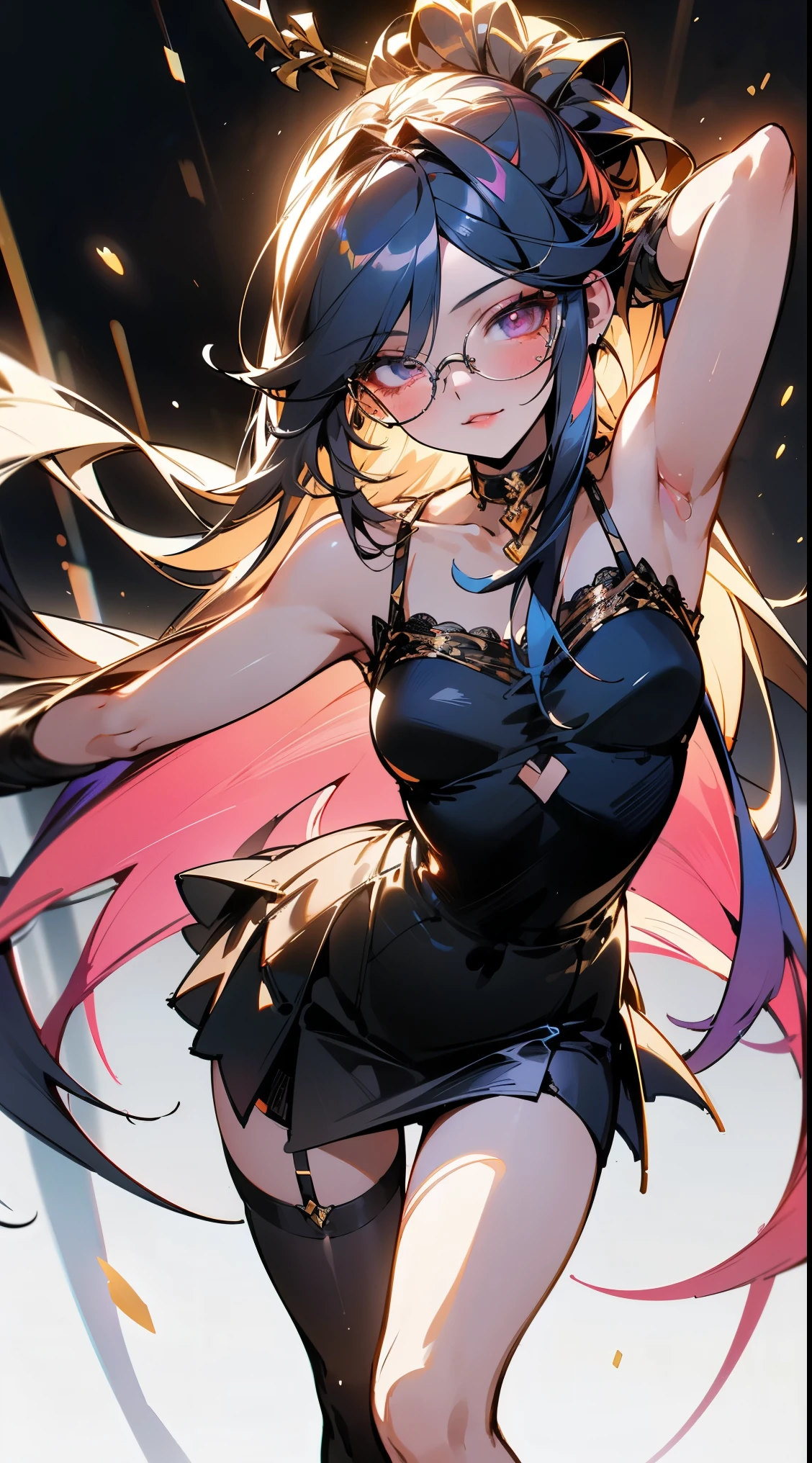 a close up of a person with a weird face and nails, gothic maiden anime girl, gothic - cyberpunk, cyberpunk horror style, gothic art style, detailed digital anime art, gothic art, demon anime girl, gothic girl face, anime style 4 k, dark art style, anime cyberpunk art, gothic aesthetic, 1 7 - year - old anime goth girl, gothic horror vibes, (((master piece, best quality))), 1girl, (((long whute hair))), very long hair, (((multicolored hair, gradient hair, two-tone hair, white hair, blue hair, pink hair:1.2))), (((glowing blue eyes))), (((star-shaped pupils))), gothic makeup, (thick eyeliner), lips, pink eyeshadow, (((pink plunging tie up crop top))), ((harness)), large breasts, (((white hot pants))), (navel piercing), ((garter)), (white stockings), ((gothic blue boots)), (((white pink blue witch hat))), (((Gothic witch))), scenery, ((forest)), (((night))), (((night time))), (((haunted forest))), (((glowing mushrooms))), (fireflies), (butterflies), (flowers) (((iridescent))), (((bioluminescent))), (((posing for viewer))), (((close up shot))), more_details:-1, more_details:0, more_details:0.5, more_details:1, more_details:1.5, more_details:2, InkAnime, oni horns, oni_horns, anime_oni_horns, InkAnime, (glowart), Korean webtoon girl, big eyes, ombre lipstick, cute face, oval face, colored hair, curly hair, straight hair, kahuka1, (((entropymagic))), fantasy, decay, dissolving, glowify, colored eyelashes, (((purple eyelashes))), colored eyelashes, white eyelashes, entropymagic, fantasy, decay, dissolving, glowify