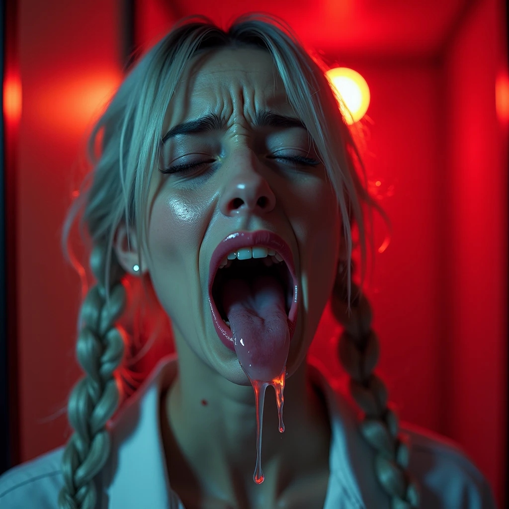 (BillieEilish) covered in semen,staring to the side with horny expression, nude upper body, crossed arms, light and shadow play, minimalist background,smooth texture, sculptural and avant-garde art style, inspired by cindy sherman,blushed cheeks, open mouth, mouth dripping cum,semen dripping from mouth, semen in mouth, semen on hair, hard nipples, veiny breast