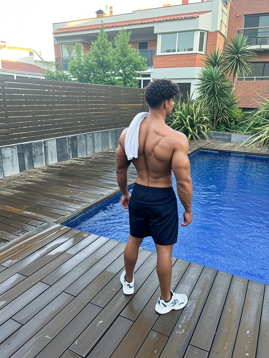 Fly man at the foot of the pool in anime