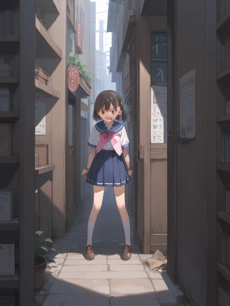 Abandoned Factory, Jumper skirt, Pee, Are crying,. 8-year-old