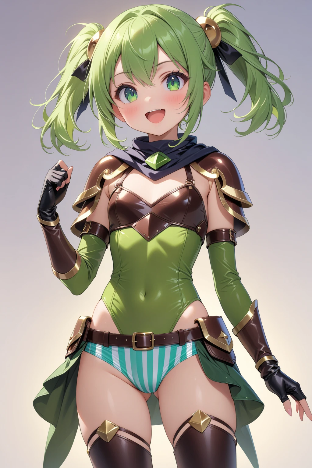figure, glasses, redhead, green lace lingerie, sexy pose, big breasts, smile, green witch hat, short hair