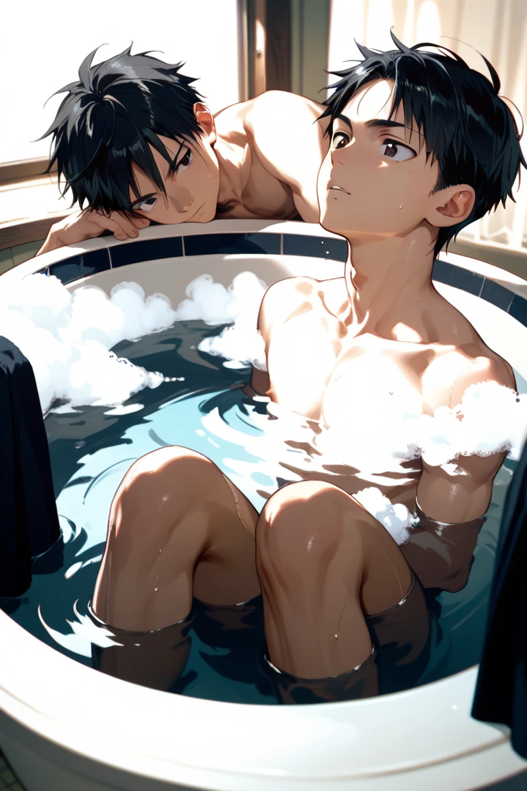 Two Boys, Relationship, Bath, Cute, Best Quality, 8K, Japanese high school students