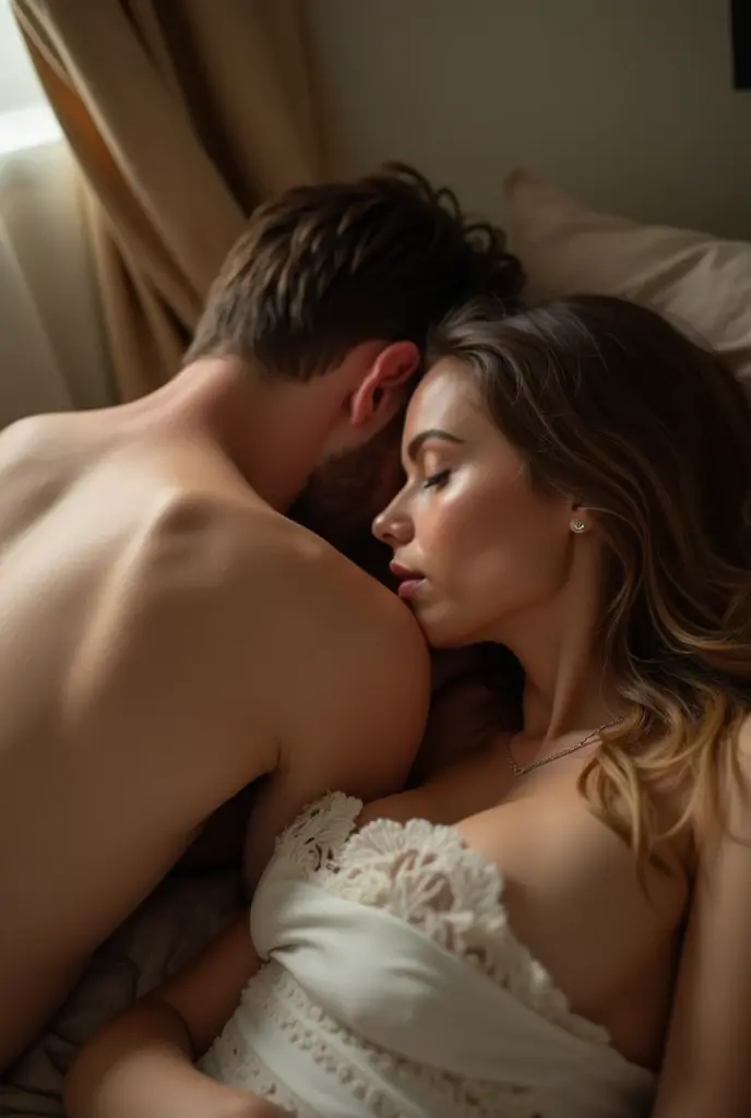 A young woman sleeping on her back and an old man having sex with her,cock in pussy