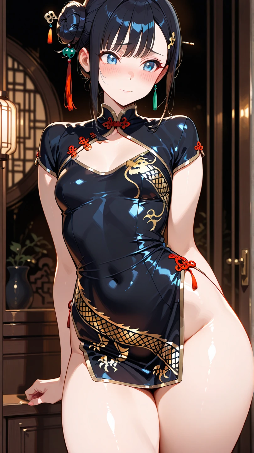 The black silk cheongsam simulator is 1.8 meters tall