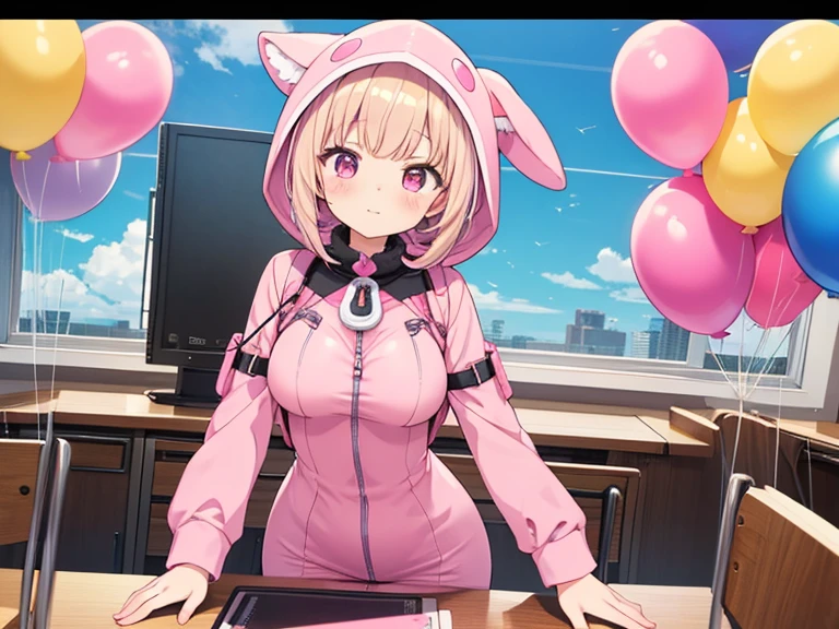 solo,whole body,Standing position right,Light pink hair,Bob Hair,Red Glasses,Bunny girl,casino,smile,Big Breasts,cute,