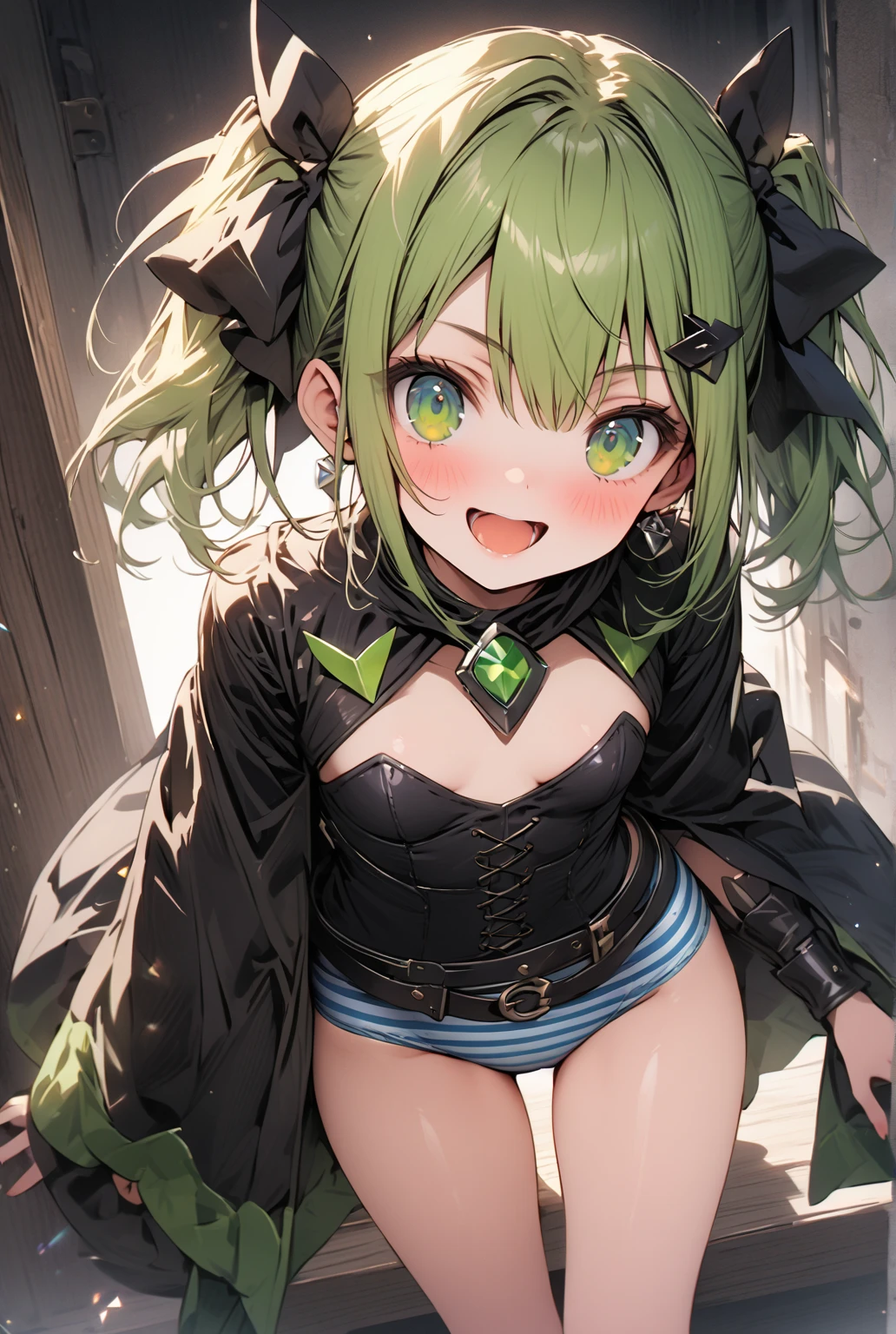 masutepiece, Best Quality,  1girl in,komeiji koishi, hat,hat bow,Green hair,Green eyes(Heart shaped pupils) ,symbol-shaped pupils, eyeballs、Bedroom background,fullnude、Face during estrus、Courtship attitude、A slender、It is dripping with the mouth open and the tongue sticking out、full body seen、Face during estrus、Crotch open、Seeking courtship