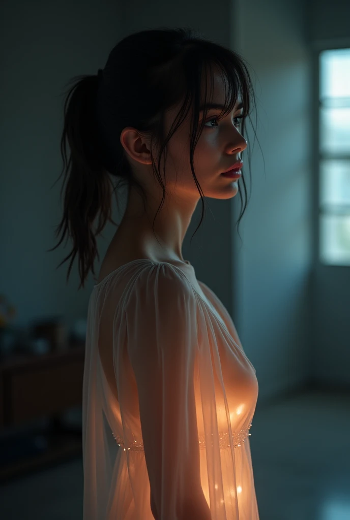 A teen girl takes a selfie in the mirror she is hot and horny for sex