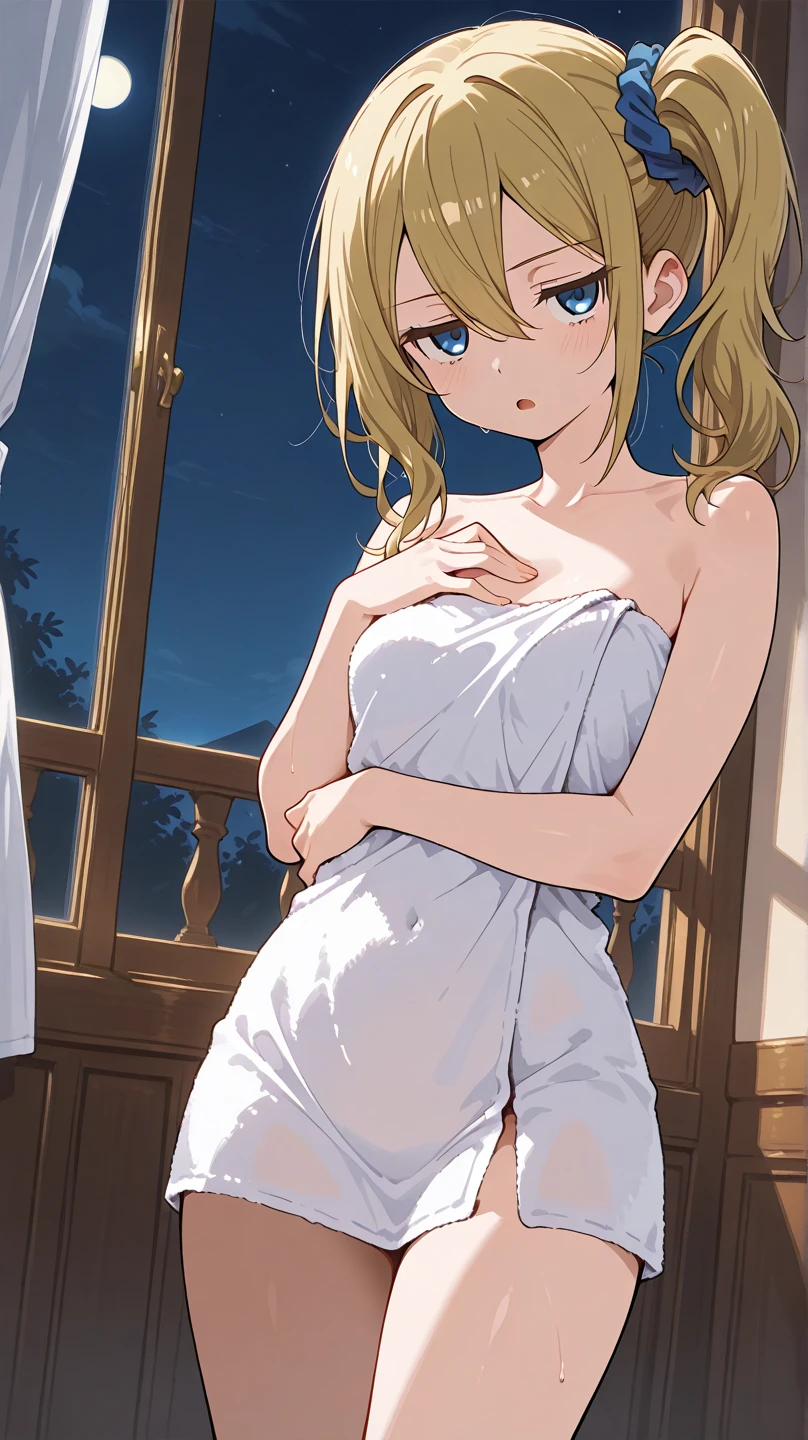 Browsing Caution,(Petite),(Cute man's daughter),((Groin bulge)),Off the shoulder,blonde low twintails,See-through