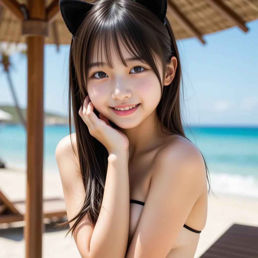 　Cat ears cow print bikini swimsuit　　Beach parasol

　The sea eating shaved ice
