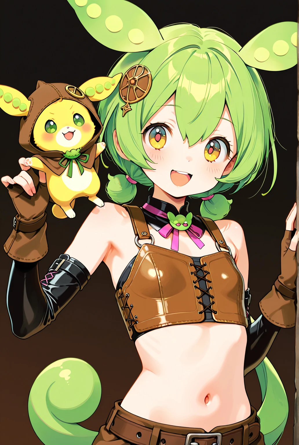 (Chibi:1.3), group_photo, (half closed eyes, green eyes), (detailed eyes), full body, indoors, on the table, Happy smile, (mechanical bunny girl: 1.1), (golden leotard), rabbit ears, rabbit tail, headphone, (blonde hair, bob cut), (cyberpunk), (bar), counter, wine, whiskey, bourbon, neon signboard, (Nendoroid),