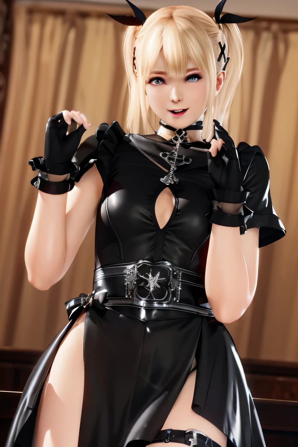 Marie Rose, Marie Rose, One person, Small breasts,Protruding nipples、Very hard nipples、
Black choker, A wet, see-through shirt, tie, Checked skirt, Wristband, detached sleeでes, Black knee socks, Garter Straps,Showing panties、White lace panties、Open your feet wide、Licking my tongue
, Open your arms and reach out to the audience,Upper Body,, masterpiece,Highest quality,Close-up of face、Open your mouth very wide、Top view、Close to the face、Drooling