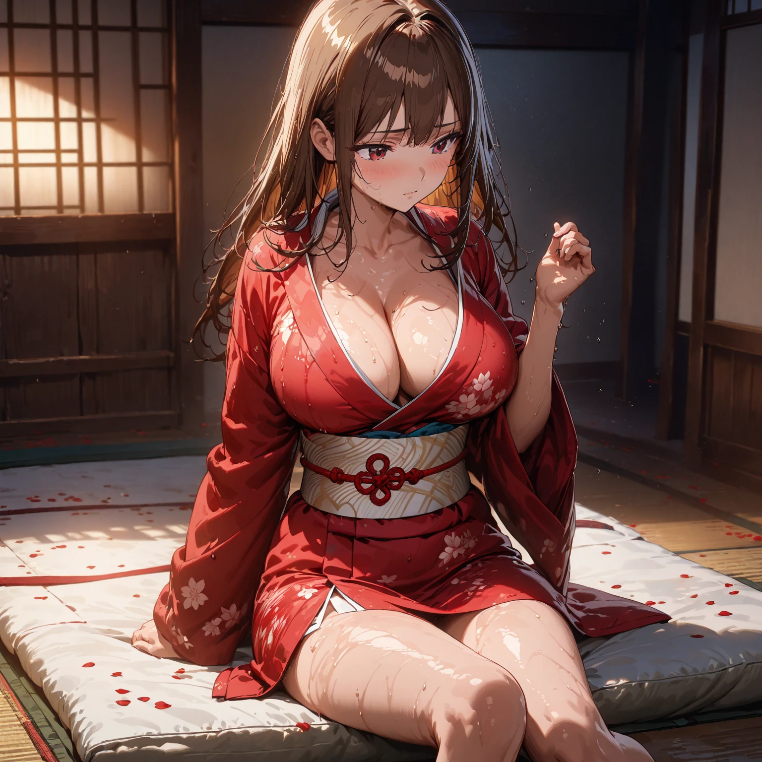 (Photorealistic:1.8, Highest quality:1.8,8K masterpiece:1.8,High resolution,Mastepiece:1.8,RAW Photos,Cinematic lighting)、1 Masochist Woman、Angle view from below、
(Japanese Kimono、A super mini kimono with a beautiful and cute orchid-style floral pattern:1.5、choker)、Breast Rope、Thigh rope、(Shoulders bare:1.3)、Bare thighs、Beautiful fair skin、barefoot、Black Pink Jenny's pause、Random Pause