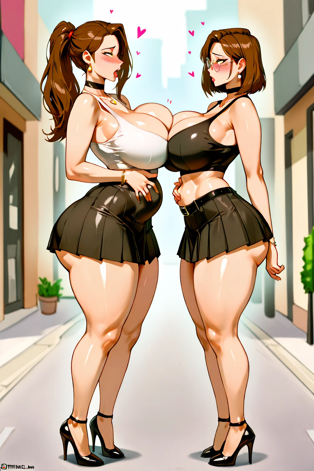 1girl, 1 man, ((bimbo))), brown hair, 1 top knot hair bun, thick lips, wide hips, thick thighs, enormous round breast, huge ass. curvy, bbw, latina, arched eyebrows, big lips, hot face young, large hoop earings, erotic, oily shiny skin, breasts squeezed together, enormous huge natural breasts, natural breasts, oily breasts, wearing tight bikini, tight pencil skirt, beach outfit stomach showing, angry, disgusted look, very angry, standing in the kitchen, barefoot, long white nails, fat bbw bimbo, lip filler, large golden hoop earing, 1 hand on hip, grabbing her , top view, camera angle from the top, holding spatula, spatula betwen