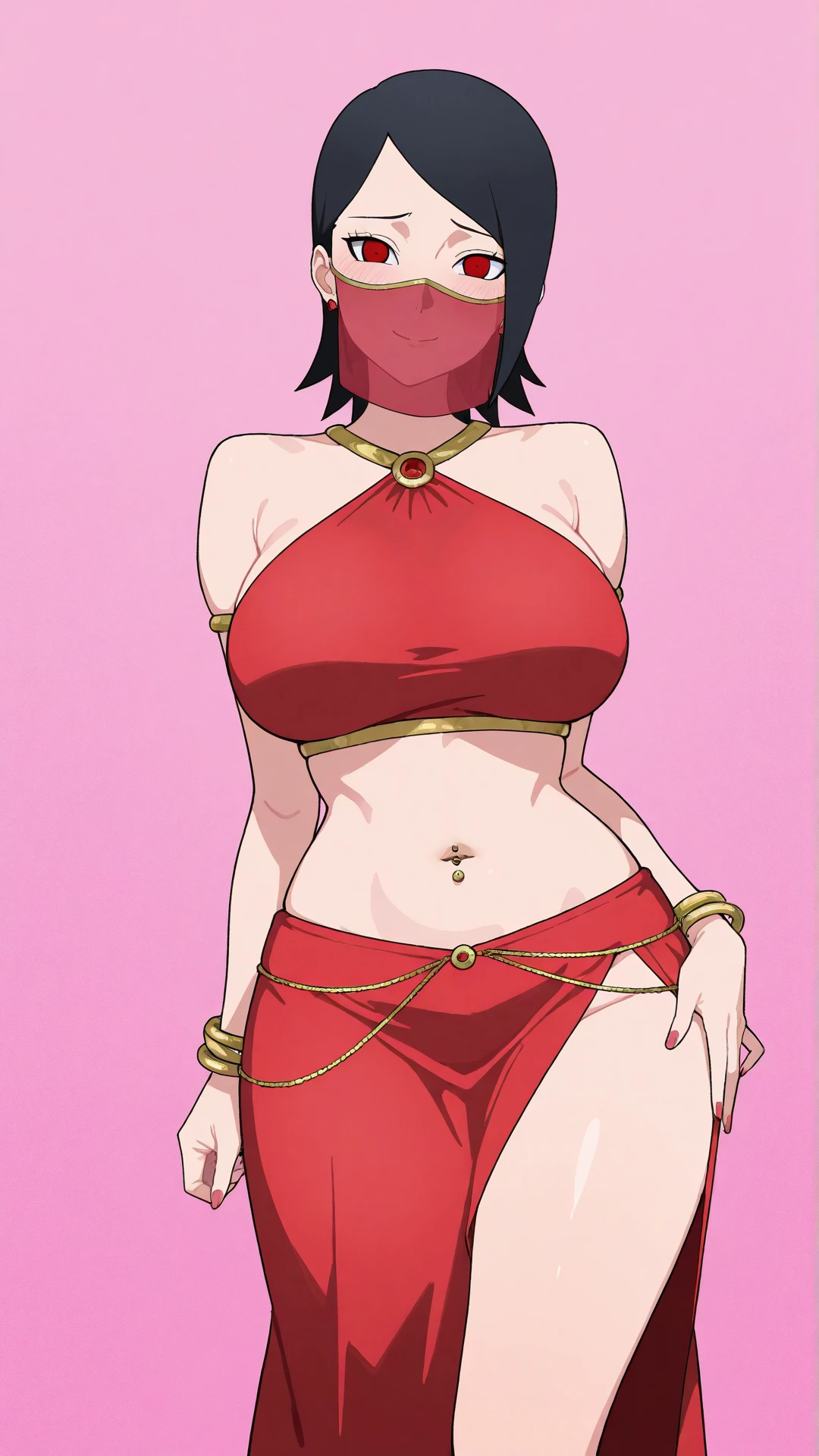 ((1woman)) whole body, standing, gray skin, drow, elf, 1 girl, maduro, purple eyes, by white, black bikini, ABS, Large knockers, tattered rags, chain collar, stomach tattoo (red tattoo)